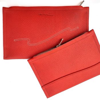 pochettes en cuir rouge , maroquinerie de luxe personnalisable fabriqué en France